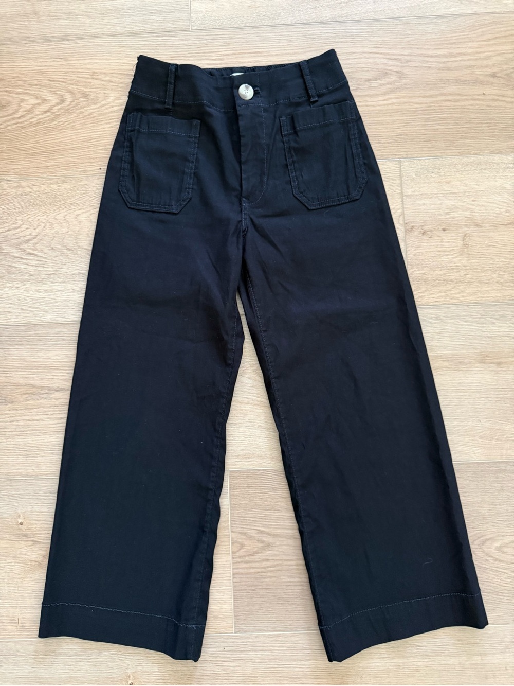 Anthropologie Maeve The Colette Linen Blend Wide Leg Crop Pants Black 25P